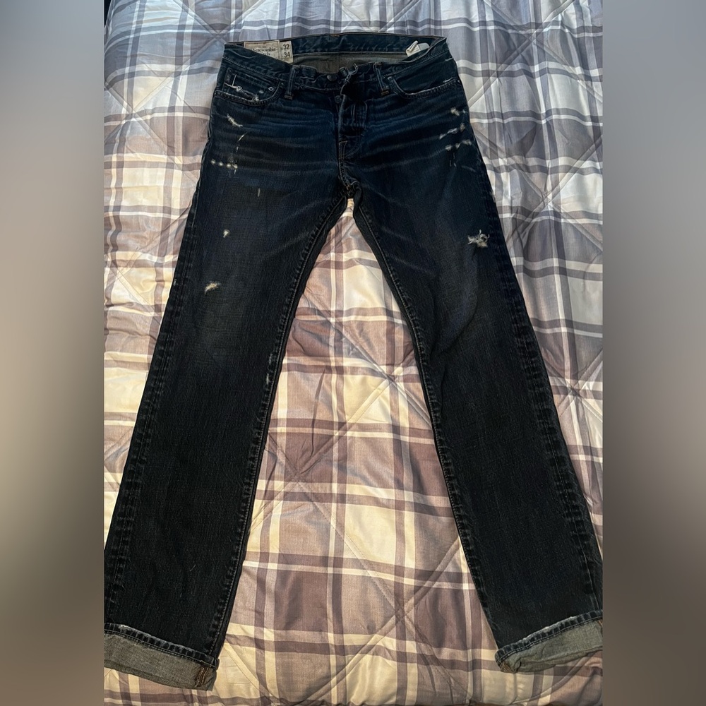 Abercrombie & Fitch Men's Remsen Low Rise Slim Straight Blue Jeans